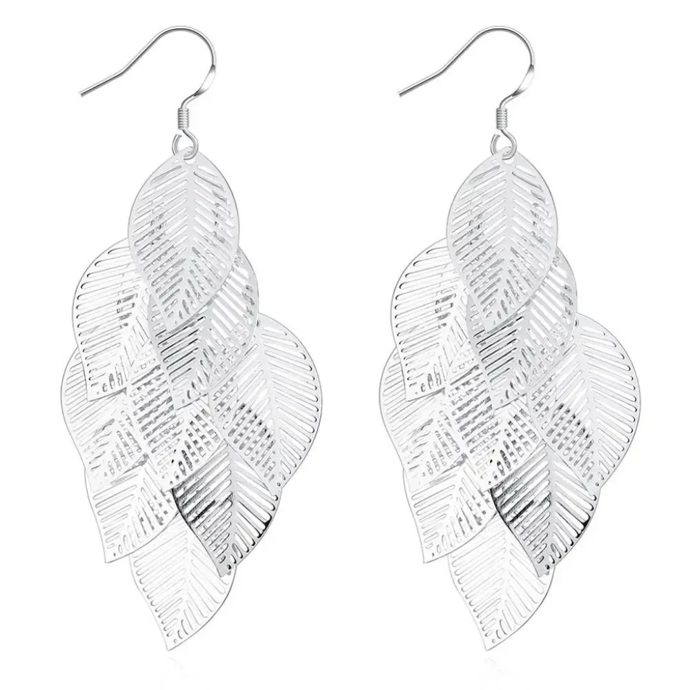 Gorgeous Hanging Leaf's .925 Sterling Silver 3 Inch Hypoallergenic Hook Earrings
